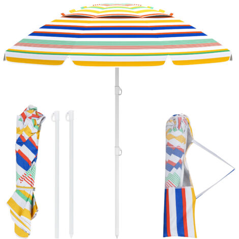 Parasol de Plage Ø200 cm à 30° Inclinaison, Parasol de Jardin Exterieur à Manivelle, Panneau Solaire UPF 50+ & Sac de Transport, Multicolore