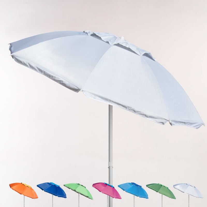 Parasol de plage 200 cm aluminium anti-vent protection uv Corsica Couleur: Blanc - Argent
