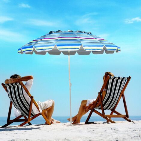 Parasol de plage 243 cm, parasol d'extérieur, parasol de plage inclinable en aluminium, bleu clair