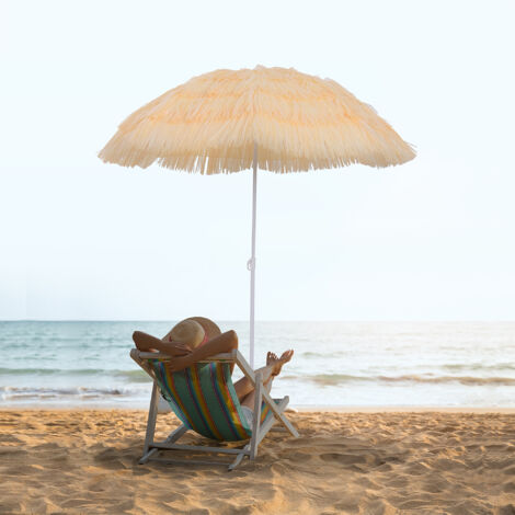 Parasol de plage à 8 baleines avec mât inclinable. En polyester et métal. 1,6 x 2 m. Beige.