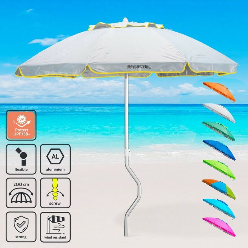 Girafacile - Parasol de plage aluminium leger visser protection uv 200 cm Afrodite Couleur: Blanc - Argent