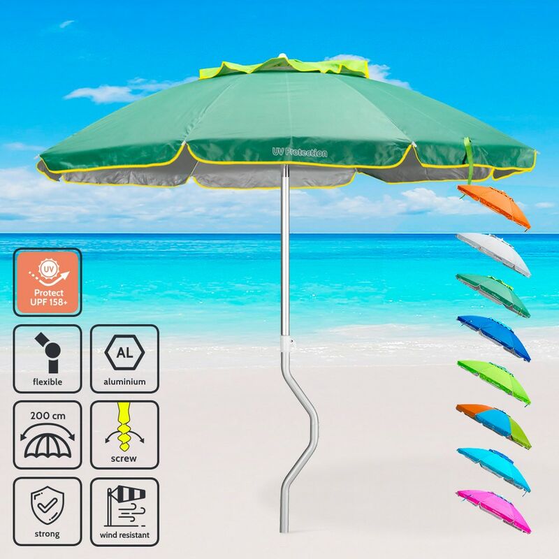 Parasol de plage aluminium leger visser protection uv Girafacile 200 cm Afrodite | Vert foncé