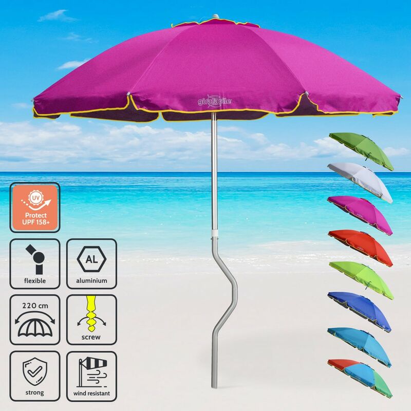 Parasol de plage aluminium léger visser protection uv Girafacile 220 cm Eolo Couleur: Pourpre