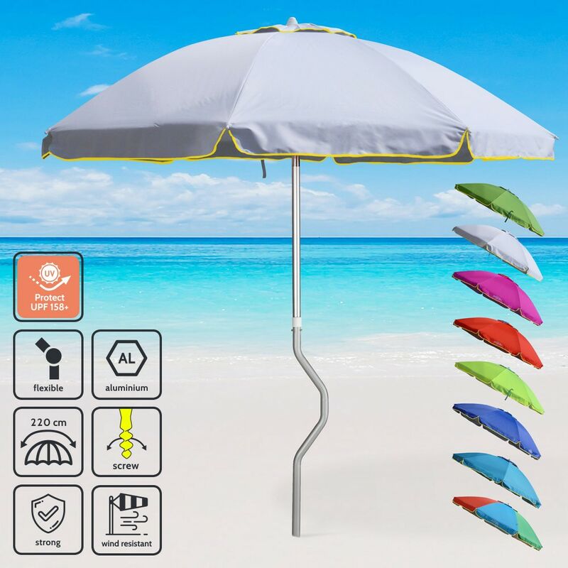 Parasol de plage aluminium léger visser protection uv GiraFacile 220 cm Eolo Couleur: Blanc - Argent