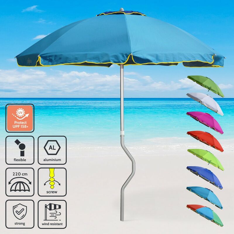 Girafacile - Parasol de plage aluminium léger visser protection uv 220 cm Eolo Couleur: Turquoise