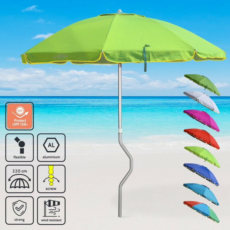 Girafacile - Parasol de plage aluminium léger visser protection uv 220 cm Eolo Couleur: Vert