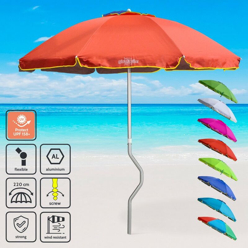 Girafacile - Parasol de plage aluminium léger visser protection uv 220 cm Eolo Couleur: Orange