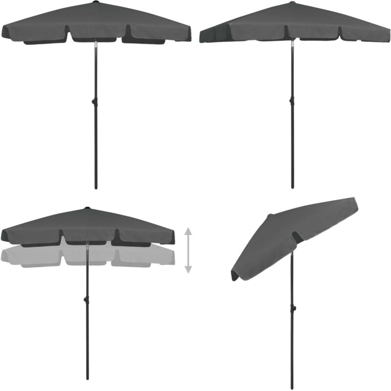 Vidaxl - Parasol de plage anthracite 180x120 cm - Parasol De Plage - Parasol Extérieur - Parasol Rectangulaire - Parasol Inclinable - Parasol