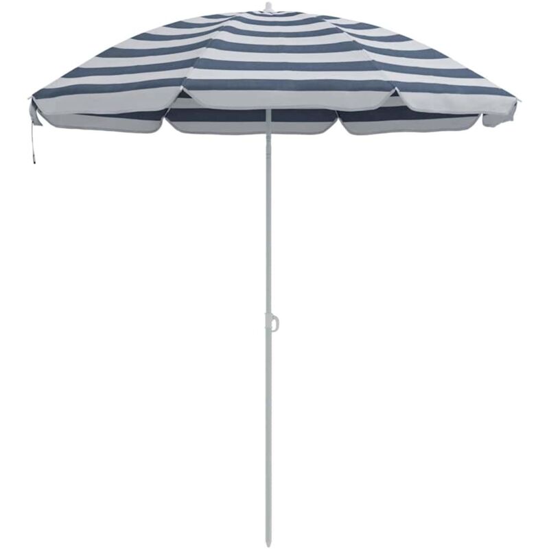 Parasol de Plage avec Poteau en Métal Bleu et Blanc 161x193 cm en Polyester Vidaxl