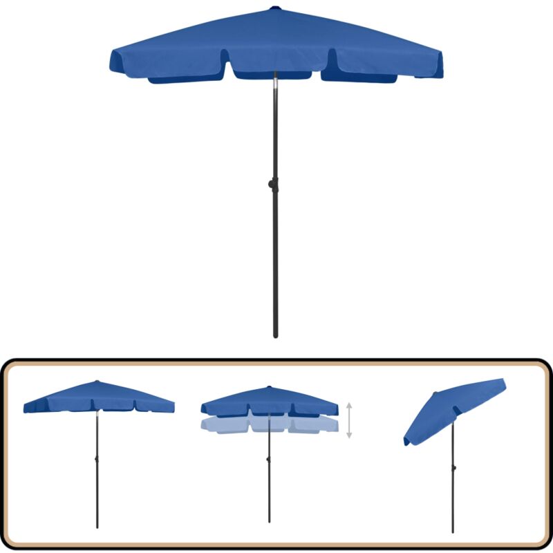 Parasol de plage bleu azuré 180x120 cm - Parasol De Plage - Parasol Bleu - Parasol Inclinable - Parasol Résistant Aux uv - Parasol Extérieur