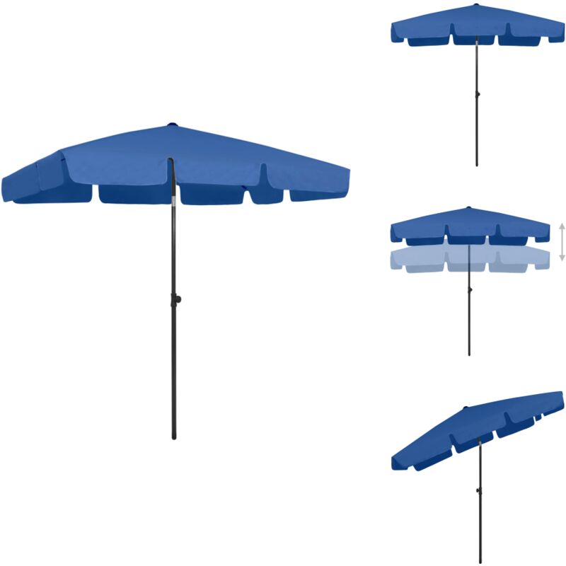 Parasol de plage bleu azuré 200x125 cm - Parasol De Plage - Parasol Bleu - Parasol Inclinable - Parasol Résistant Aux uv - Parasol Extérieur