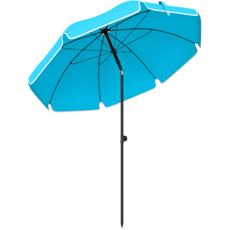 Parasol de plage bleu inclinable Ø150 cm avec ancre à sable et housse de transport