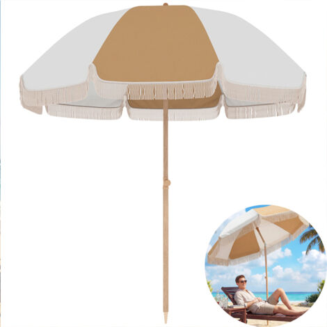 Parasol de plage bohème avec franges - Pare-soleil hauteur réglable,parasol de plage- Léger et portable avec,175202cm (LH)