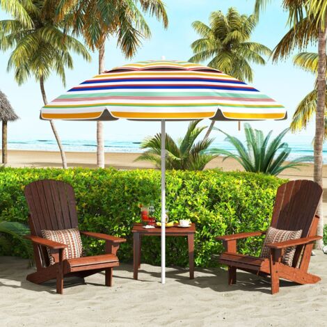 Parasol de Plage de 200 Cm Parasol Portable Extérieur pour Sable avec Inclinaison à Bouton-poussoir Sac de Transport Ancre de Sable Coloré