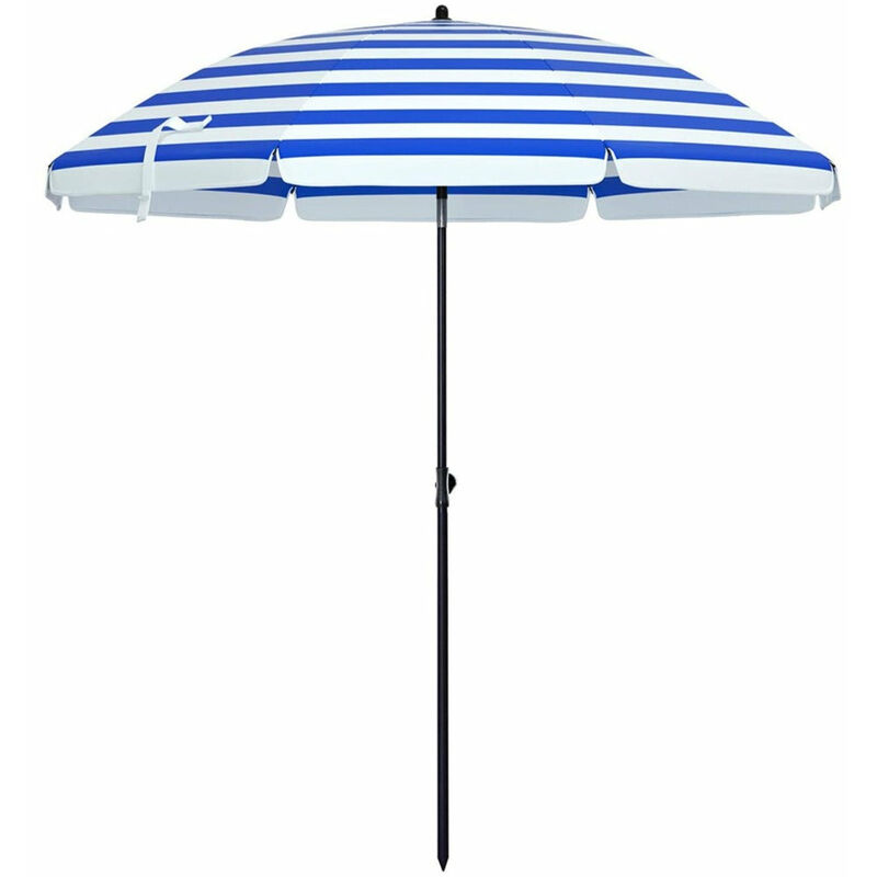Parasol de plage diamètre 1,6 m ombrelle de jardin protection upf 50+ inclinable portable résistant au vent baleines en fibre de verre avec sac