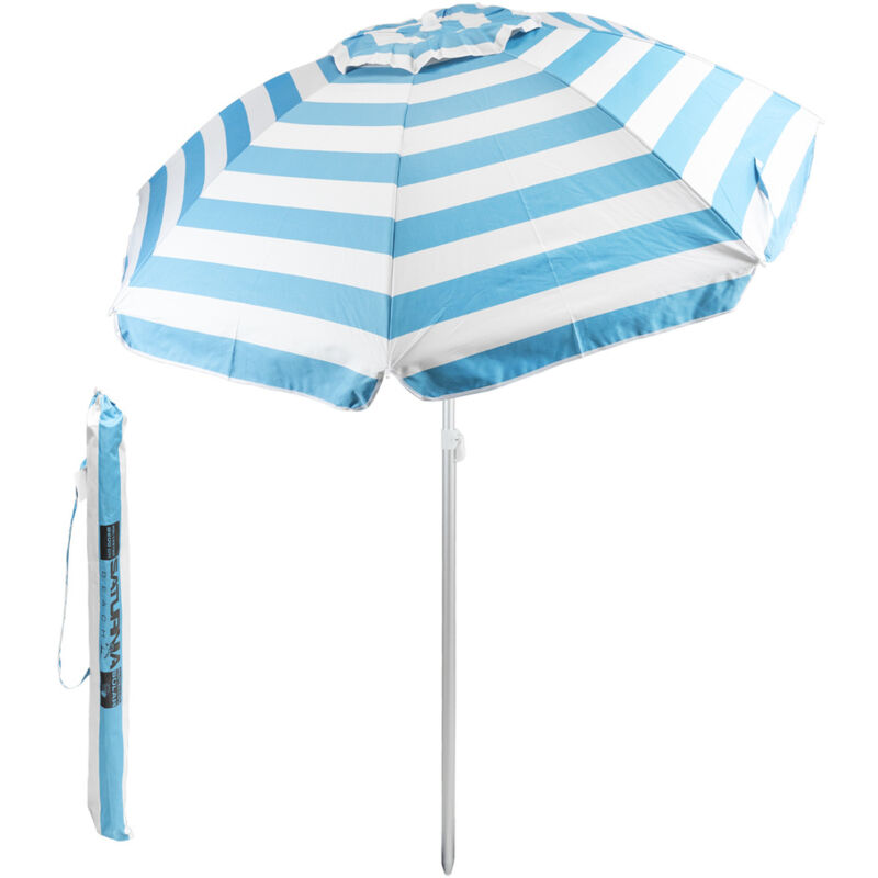 Sombrilla Playa Poliester ø 200 Cm Azul / Blanca. Protección uv. Sistema Antiviento.