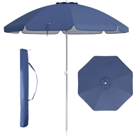 Parasol de Plage Inclinable ø178 cm Protection UV 50+ avec Bouton Poussoir et Sac de Transport, Bleu Marine