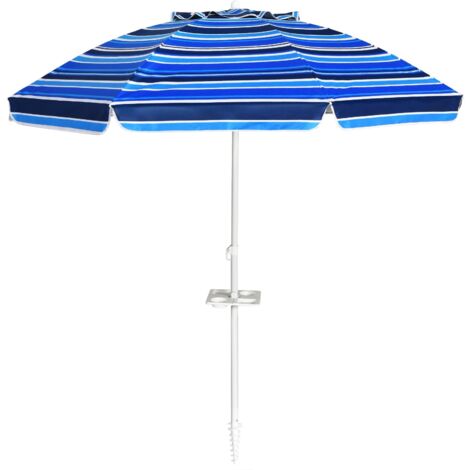Parasol de plage inclinable 2,2 m avec porte-gobelet et protection solaire upf50 + parasol portable bleu - Bleu