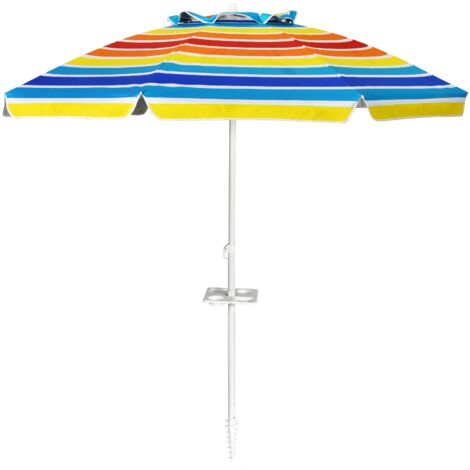 Parasol de Plage Inclinable 2,2 M avec Porte-Gobelet et Protection Solaire UPF50 + Parasol Portable Multicolore
