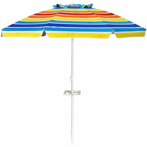 Parasol de plage inclinable 2,2 m avec porte-gobelet et protection solaire upf50 + parasol portable multicolore - Multicolore