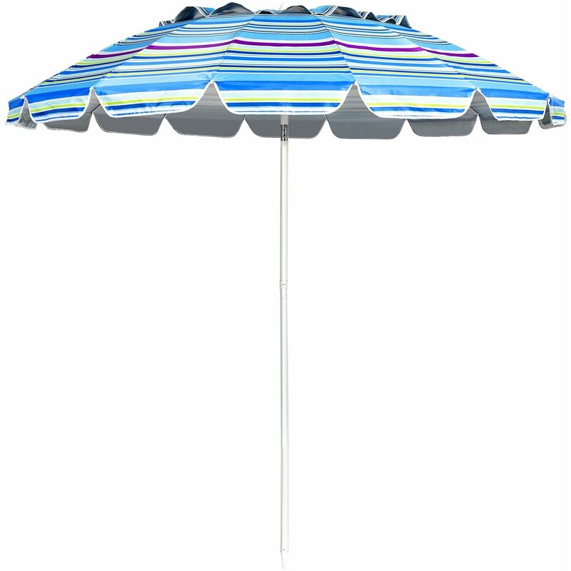 Helloshop26 - Parasol de plage inclinable 2,45 m protection upf 50+ baleines en fibre de verre avec sac pied amovible bleu - Transparent