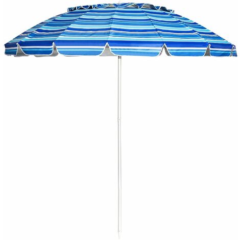 Parasol de plage inclinable 2,45 m protection upf 50+ baleines en fibre de verre avec sac pied amovible bleu ligne violet - Transparent