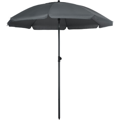Parasol de plage inclinable anti-UV 50+, 8 branches en fibre de verre, Ø 180 cm, gris anthracite