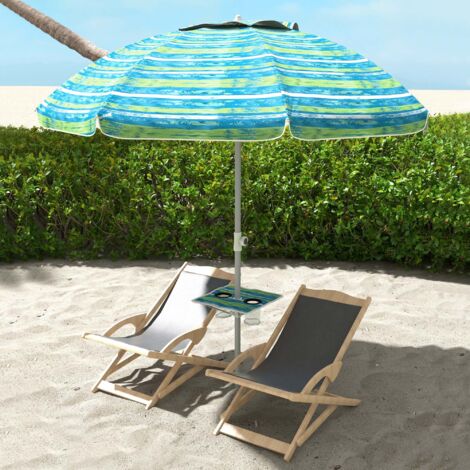 Parasol de plage inclinable rond Ø 190 cm - table avec porte-gobelet - sac de transport inclus, protection UV50+