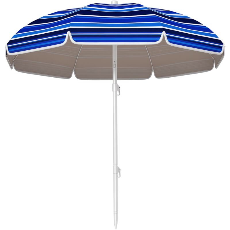 Outsunny - Parasol de plage inclinable rond dia. 1,8 m UPF50+ sac de transport inclus bleu blanc rayé