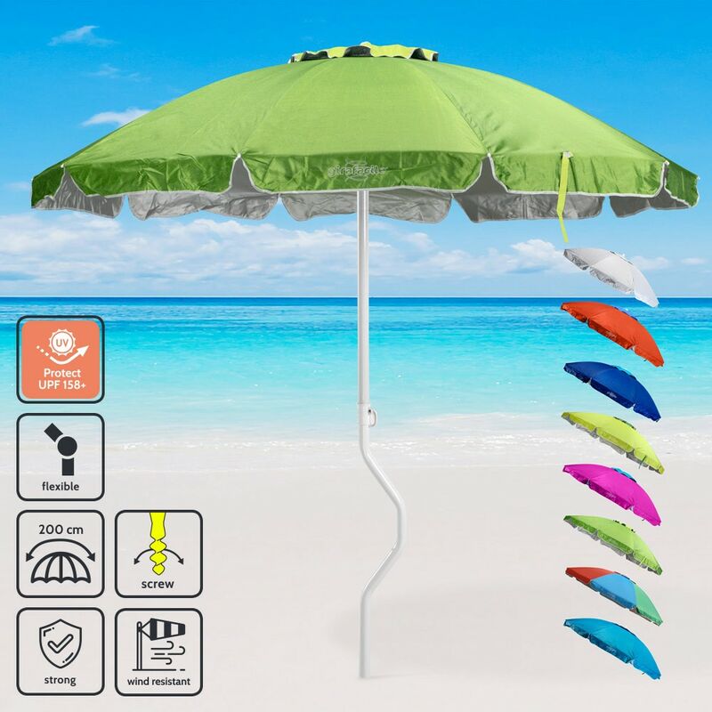 Girafacile - Parasol de plage léger visser protection uv 200 cm Ermes Couleur: Vert foncé