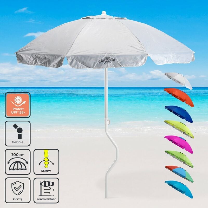 Parasol de plage léger visser protection uv Girafacile 200 cm Ermes Couleur: Blanc - Argent