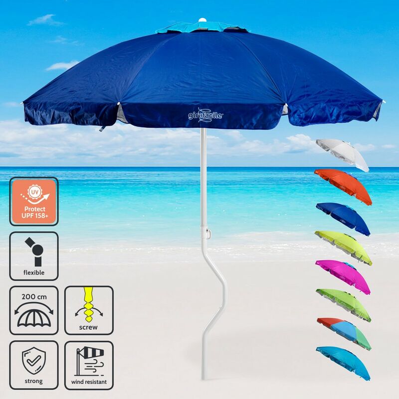 Girafacile - Parasol de plage léger visser protection uv 200 cm Ermes Couleur: Bleu