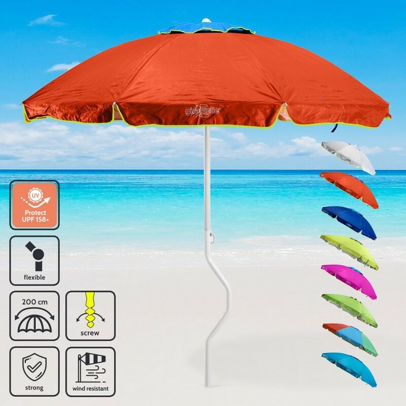 Girafacile - Parasol de plage léger visser protection uv 200 cm Ermes Couleur: Orange