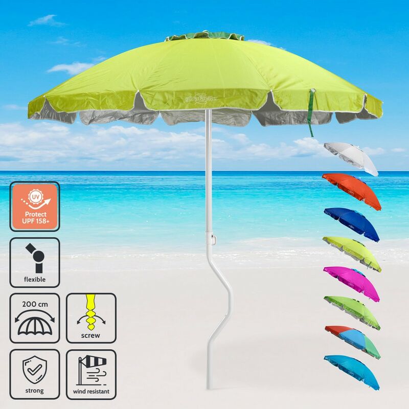 Girafacile - Parasol de plage léger visser protection uv 200 cm Ermes Couleur: Vert