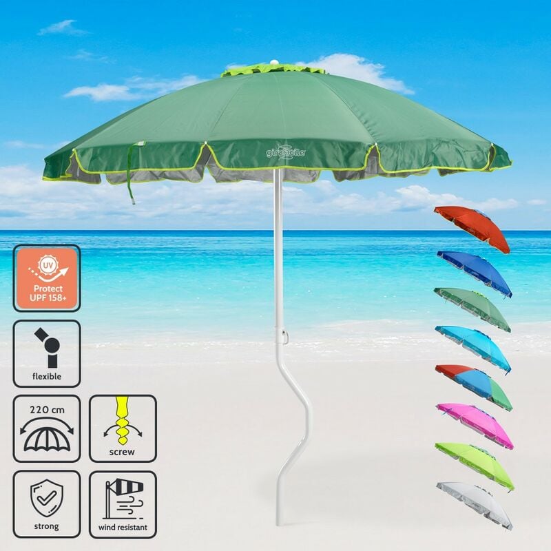 Girafacile - Parasol de plage léger visser protection uv 220 cm Apollo Couleur: Vert foncé