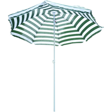 Parasol de plage octogonal inclinable Ø 180 cm, toile polyester haute densité anti-UV, mât démontable, rayures vert et blanc