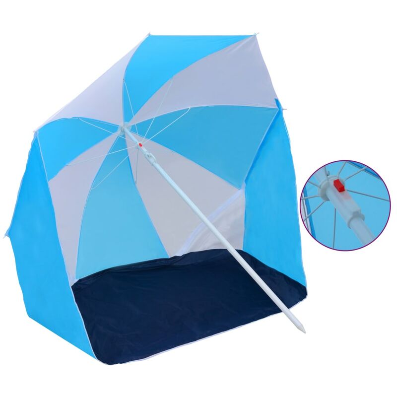 Parasol de plage parasol d'extérieur Bleu et blanc 180 cm Tissu - bleu