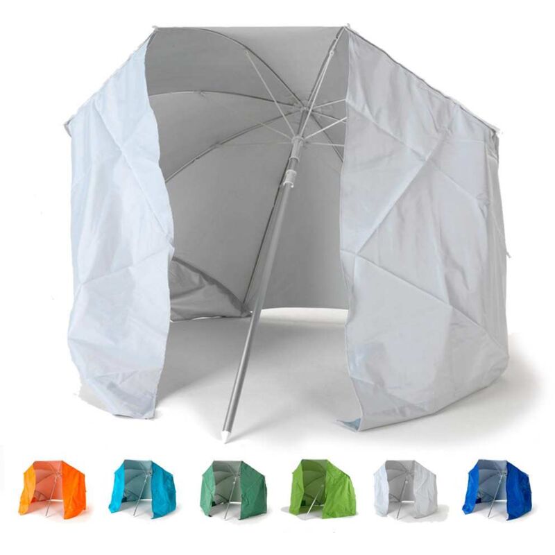 Parasol de plage portable moto pliable léger aluminium tente 200 cm Piuma | Blanc - Argent