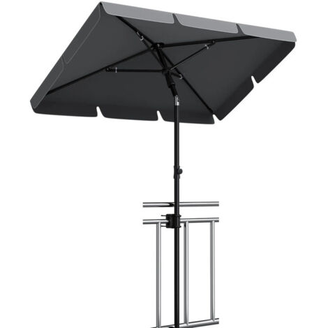 Parasol de plage réglable 200×125 cm – UPF50+ – Parasol inclinable 45° – Hauteur 145–225 cm – Avec housse anti-UV,Gris