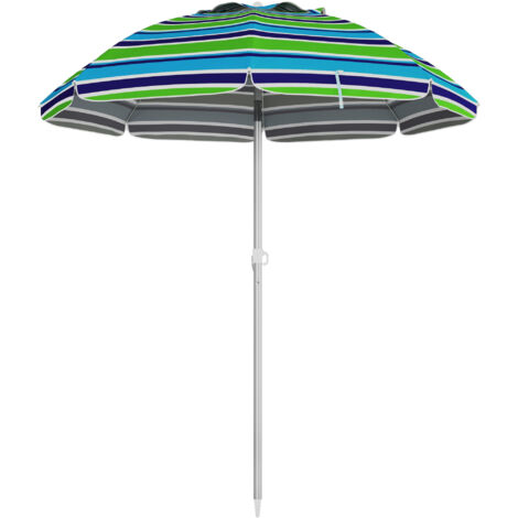 Parasol de plage rond inclinable, ombrage extérieur réglable en hauteur, protection UV40, avec housse de transport incluse.