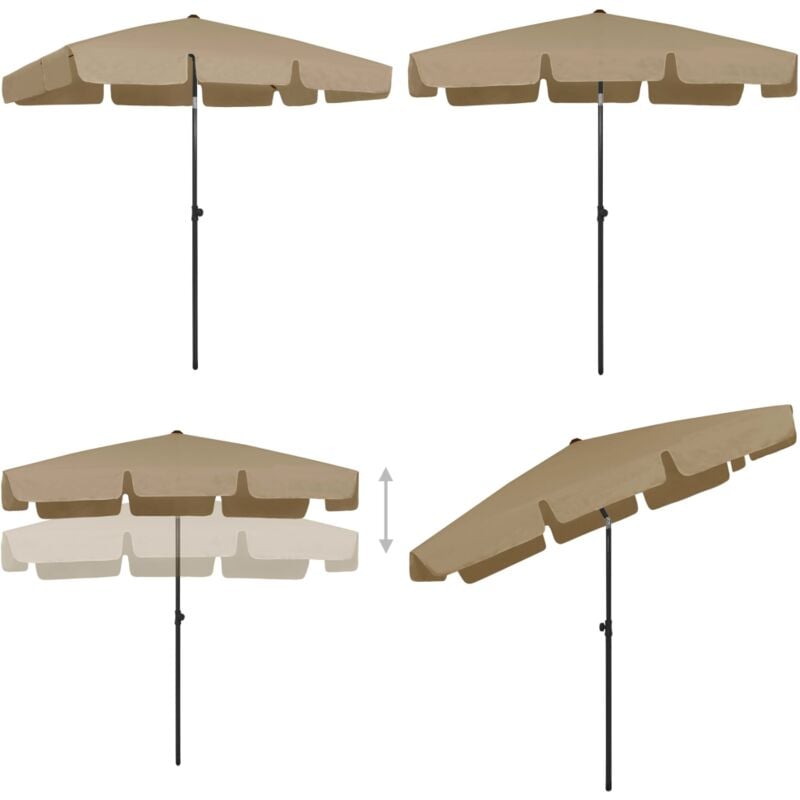 Parasol de plage taupe 200x125 cm - Parasol De Plage - Parasol Extérieur - Parasol Inclinable - Parasol Résistant Aux uv - Parasol Taupe - Home &