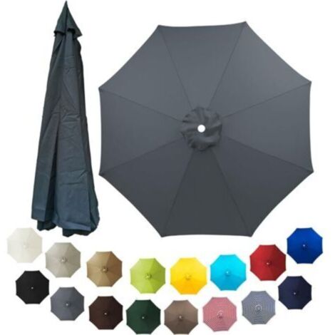 Parasol de rechange pour parasol d'extérieur à 6 baleines, tissu polyester (270 cm, gris)