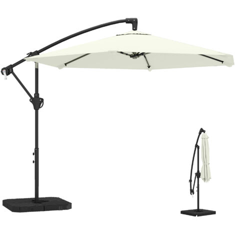Parasol de terrasse Ø300 cm avec mécanisme de verrouillage, manivelle, support et poids blanc crème