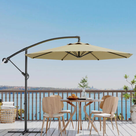 Parasol de terrasse extérieur, parasol déporté suspendu et imperméable pour jardin, cour arrière et camping (beige)