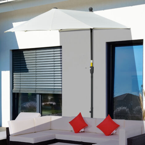 Parasol de Terraza 200x190x240 cm con Manivela Poste de Acero y Base Cruzada Anti-UV para Terraza Balcón Crema