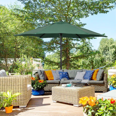 Parasol de Terraza con Mástil de Aluminio Techo de Ventilación y Poste Desmontable Impermeable para Patio Verde