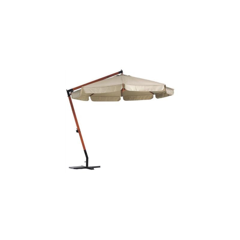 Parasol de'centralise' 3 mt avec manivelle avec cadre en bois et tissu polyester e'cru pour jardin exte'rieur