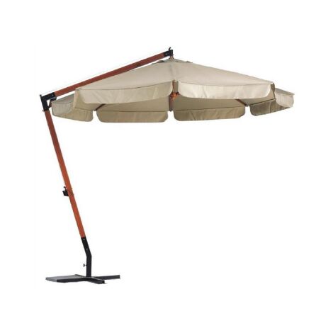 Parasol de'centralise' 3 mt avec manivelle avec cadre en bois et tissu polyester e'cru pour jardin exte'rieur