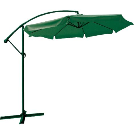 Parasol de'centralise' Flyn a' manivelle en acier avec plateau en polyester vert   300 cm pour jardin exte'rieur