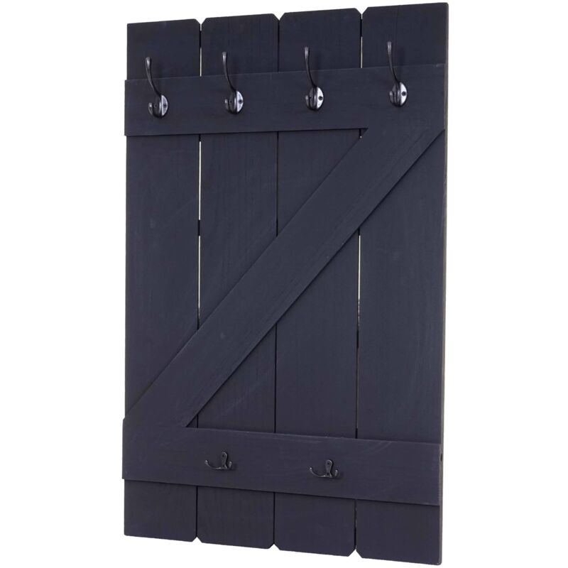 Garderobe murale HWC-D13, planche vestiaire, vintage, 6 crochets 91x60cm - gris foncé shabby